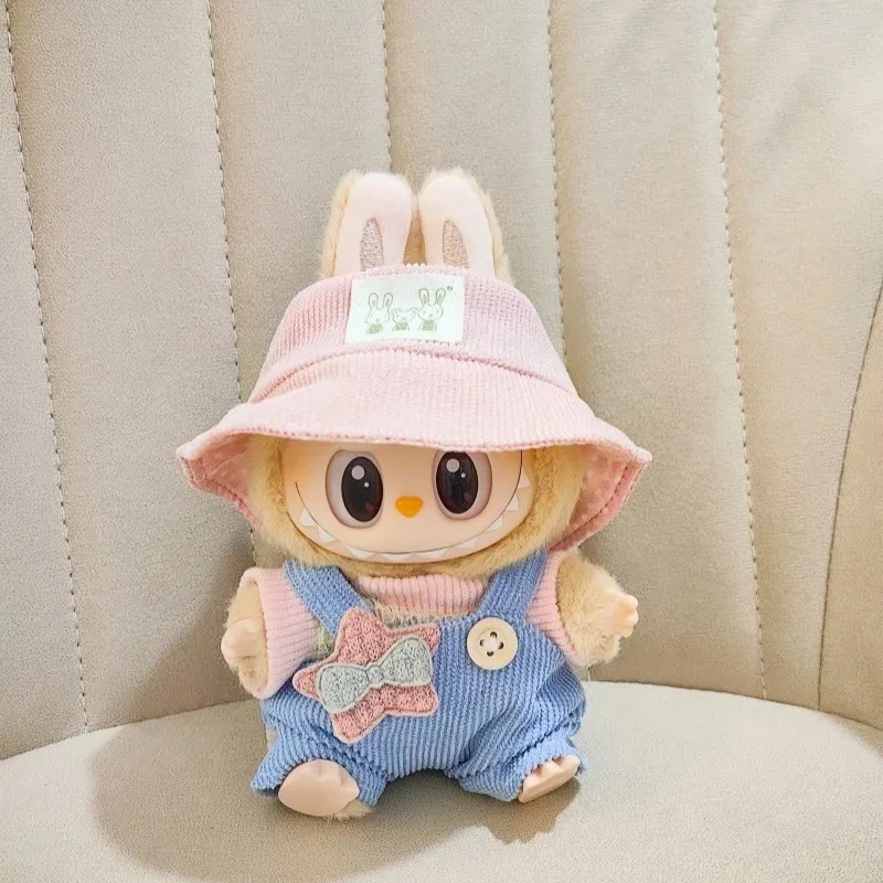 Pastel Relaxed Outfit for Labubu Figure – Pink Bucket Hat & Bow